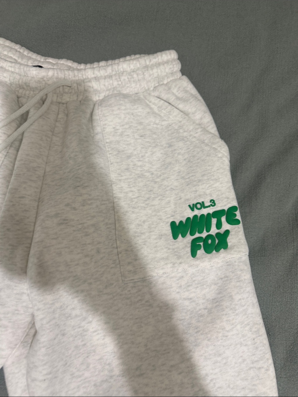 White Fox Boutique Heather Grey Sweatpants with Green Logo